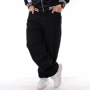 Men's Loose Denim Straight Leg Street Hip Hop Black Wide Leg Pants