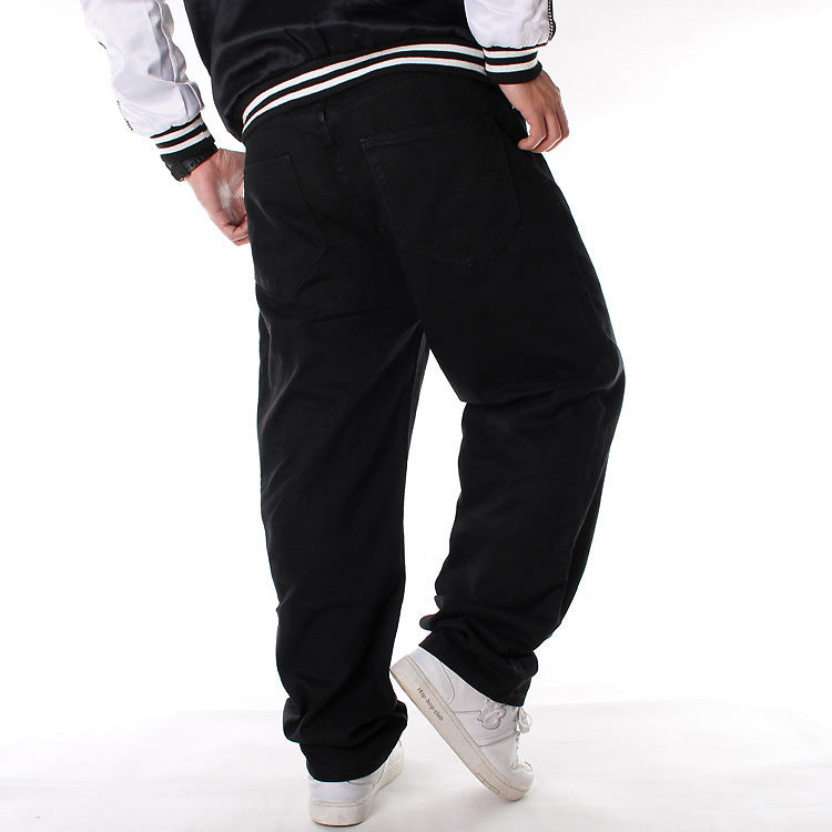 Men's Loose Denim Straight Leg Street Hip Hop Black Wide Leg Pants