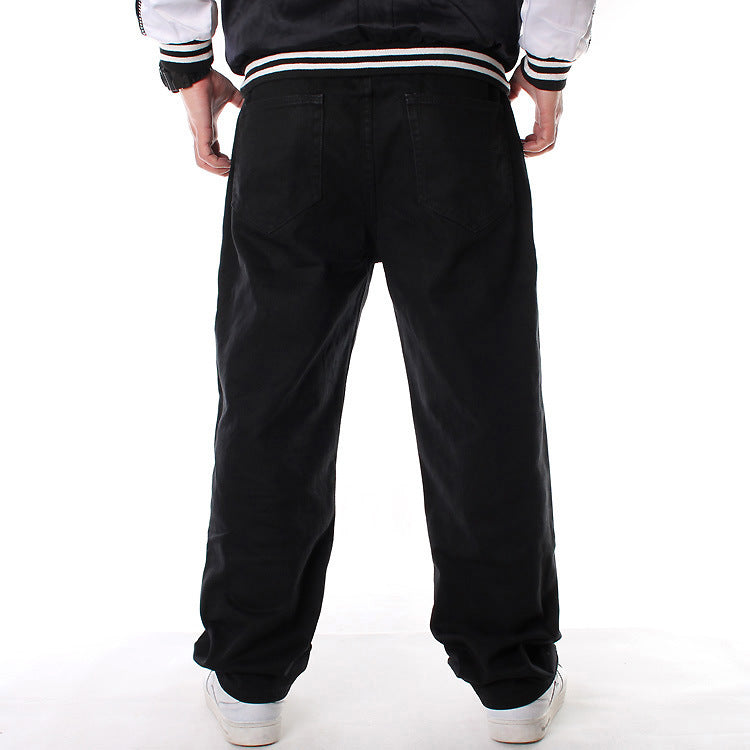 Men's Loose Denim Straight Leg Street Hip Hop Black Wide Leg Pants