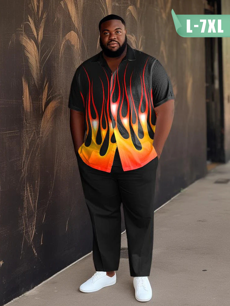 Stylish Retro Flame Art Plus Size Men's Suit