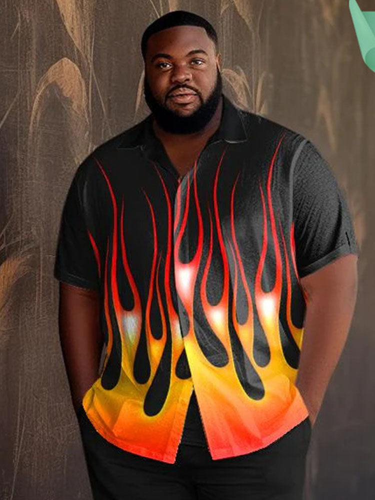 Stylish Retro Flame Art Plus Size Men's Suit