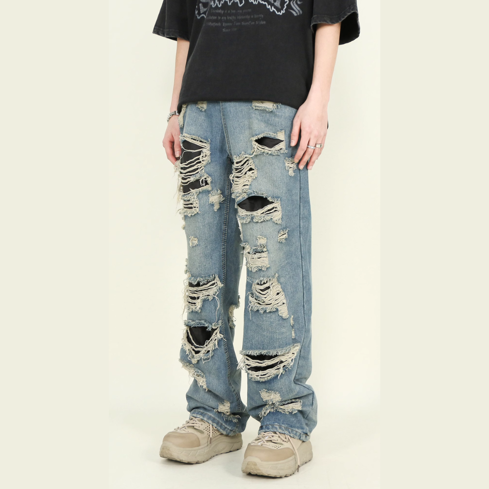 American high street holes design loose straight Jeans