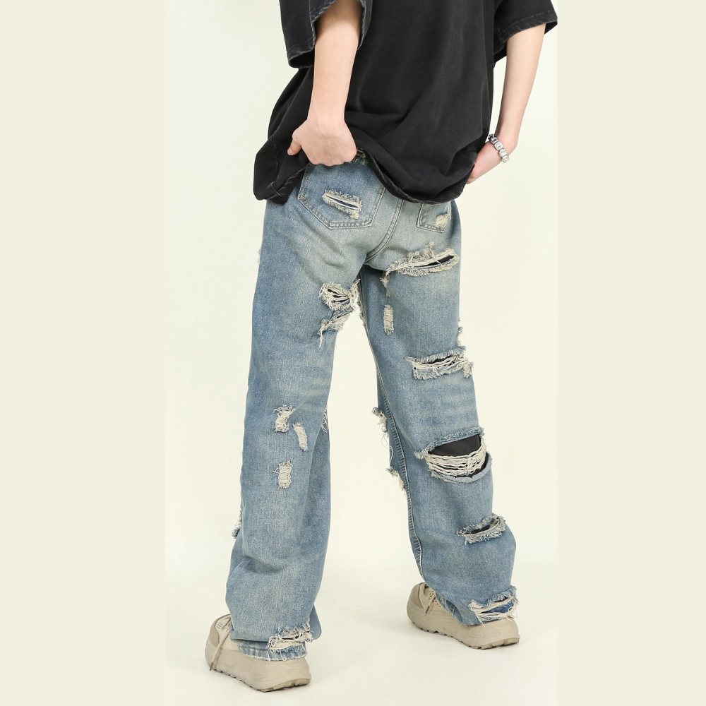 American high street holes design loose straight Jeans