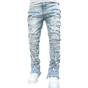 American Fashion Solid Color Patch Denim Jeans