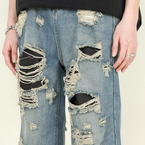 American high street holes design loose straight Jeans