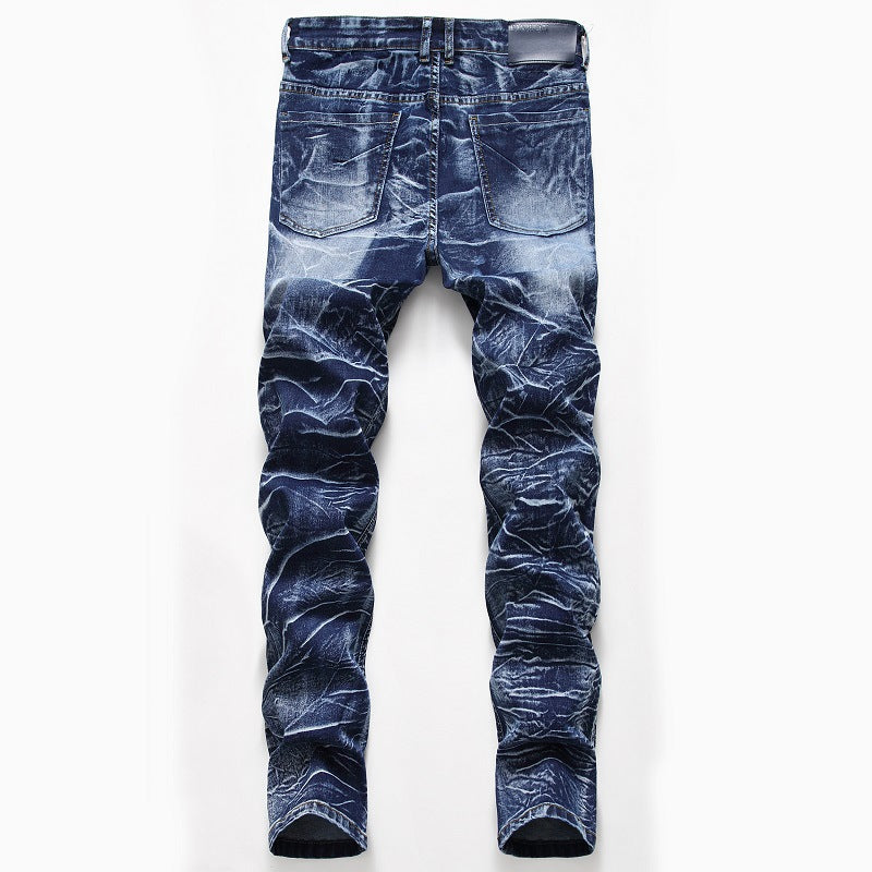 Mens Casual Jeans Washed Biker Pants Denim Trousers