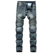 Denim Straight Jeans For Men Riding Knee Guard Pants