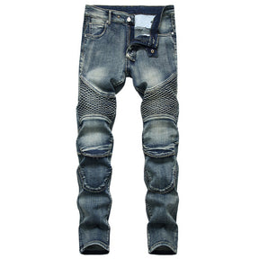 Denim Straight Jeans For Men Riding Knee Guard Pants