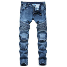 Denim Straight Jeans For Men Riding Knee Guard Pants