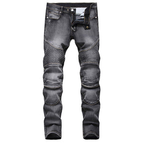 Denim Straight Jeans For Men Riding Knee Guard Pants