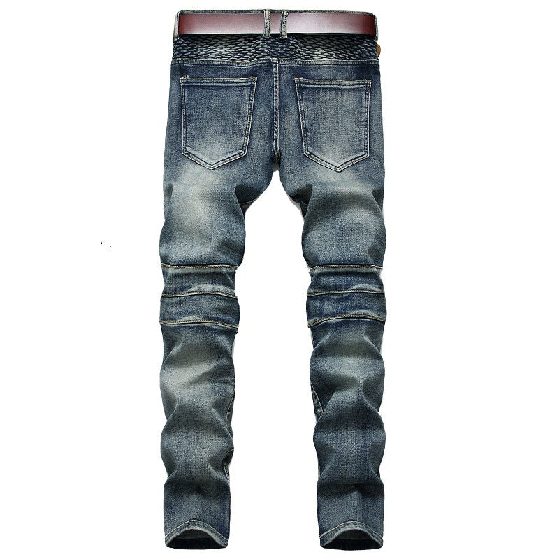 Denim Straight Jeans For Men Riding Knee Guard Pants