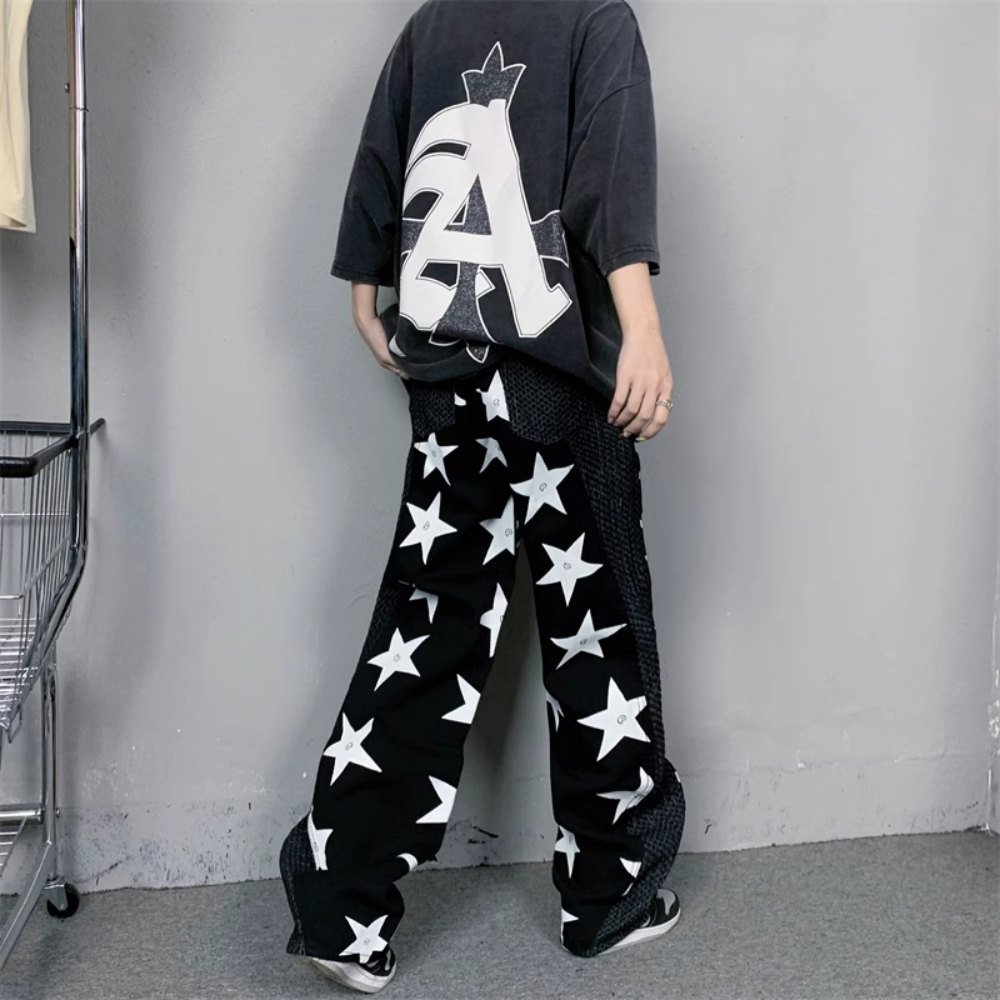 Hip Hop Stars Woven Panel Jeans