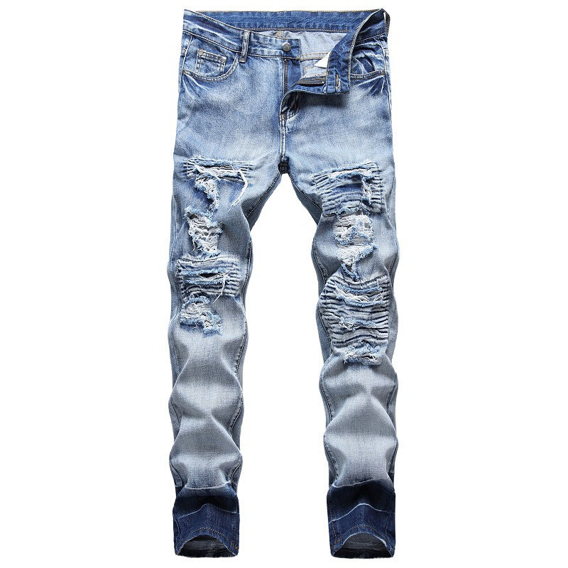 Men's Ripped Jeans Personalized Light-colored Pants