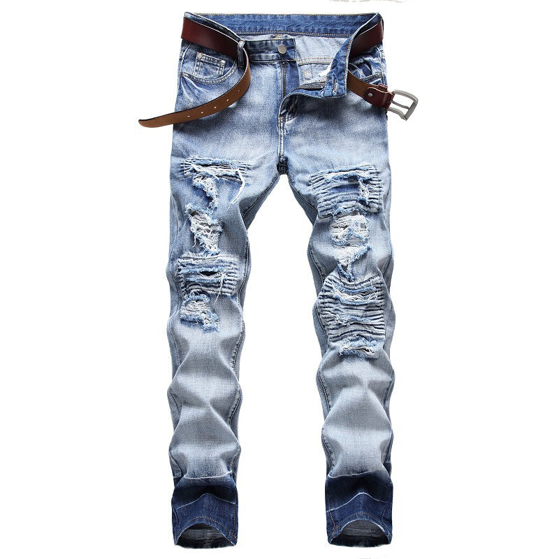 Men's Ripped Jeans Personalized Light-colored Pants