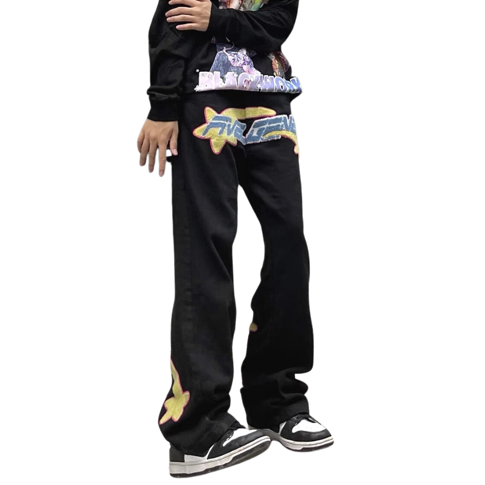 Hip Hop Stars Flocked Jacquard Jeans