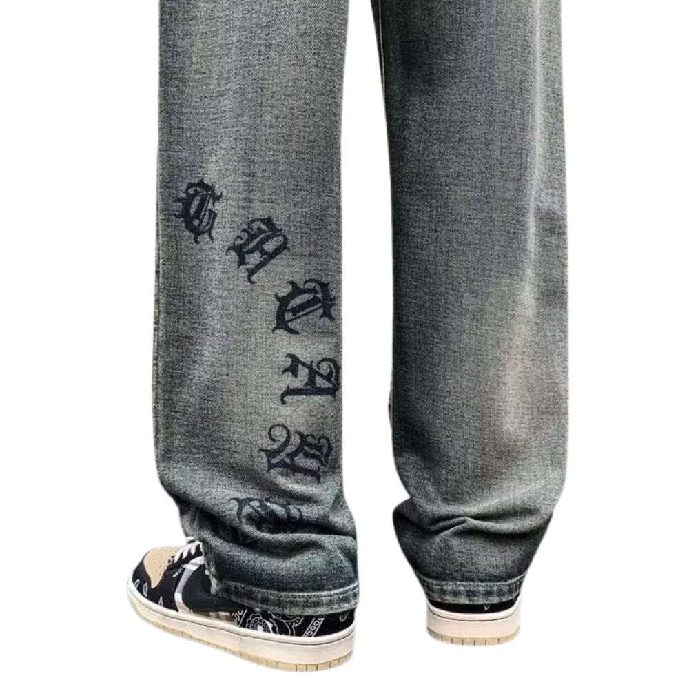 Casual Gothic Lettering Straight Leg Jeans