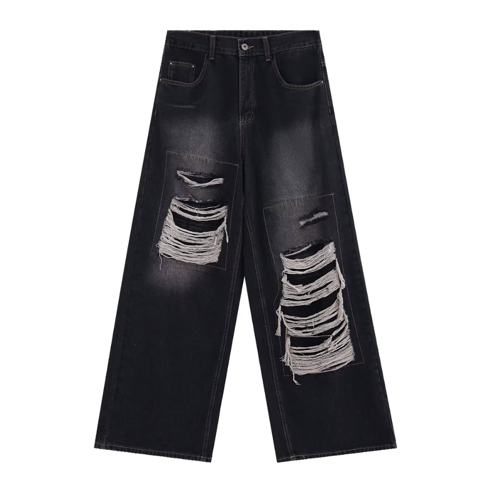 American High Street Loose Straight Patch Ripped Jeans