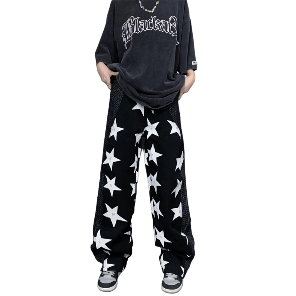 Hip Hop Stars Woven Panel Jeans