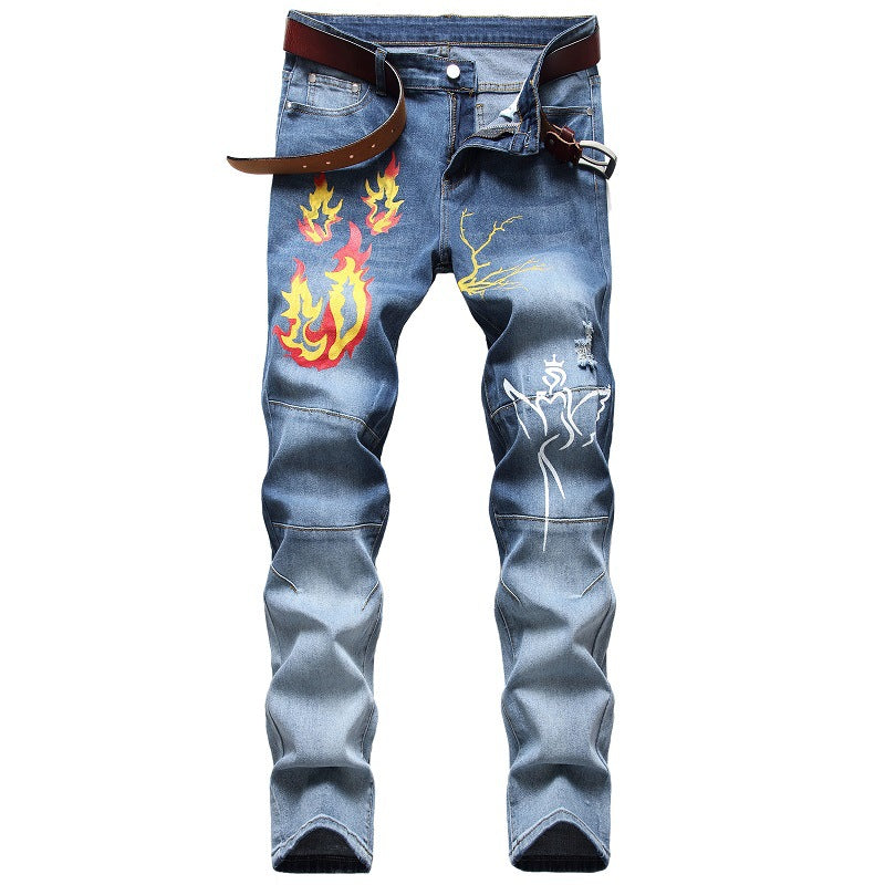 Printed Stretch Light Color Jeans Trendy Pants