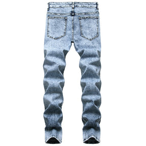 Men's Streetwear Printed Vintage Washed Stretch Jeans