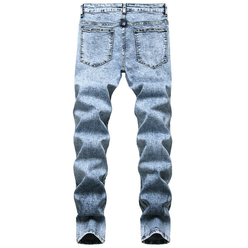 Men's Streetwear Printed Vintage Washed Stretch Jeans