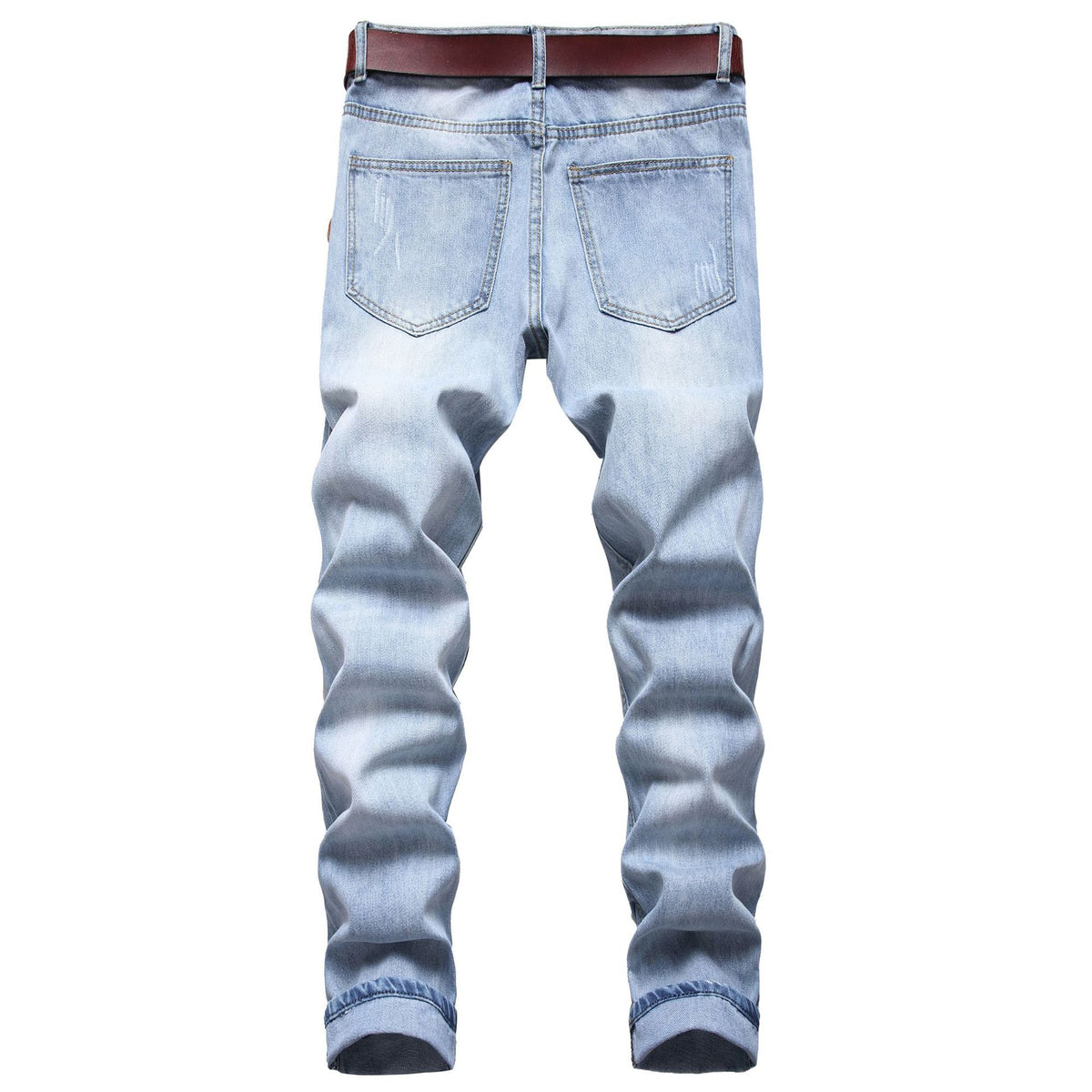 Men's High Street Ripped Cotton Straight-Leg Light Blue Jeans