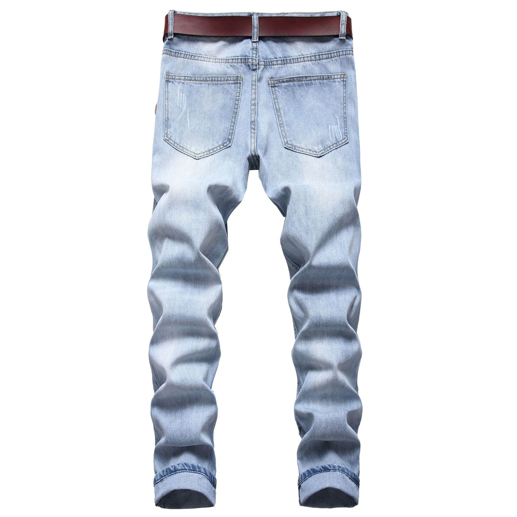 Men's High Street Ripped Cotton Straight-Leg Light Blue Jeans