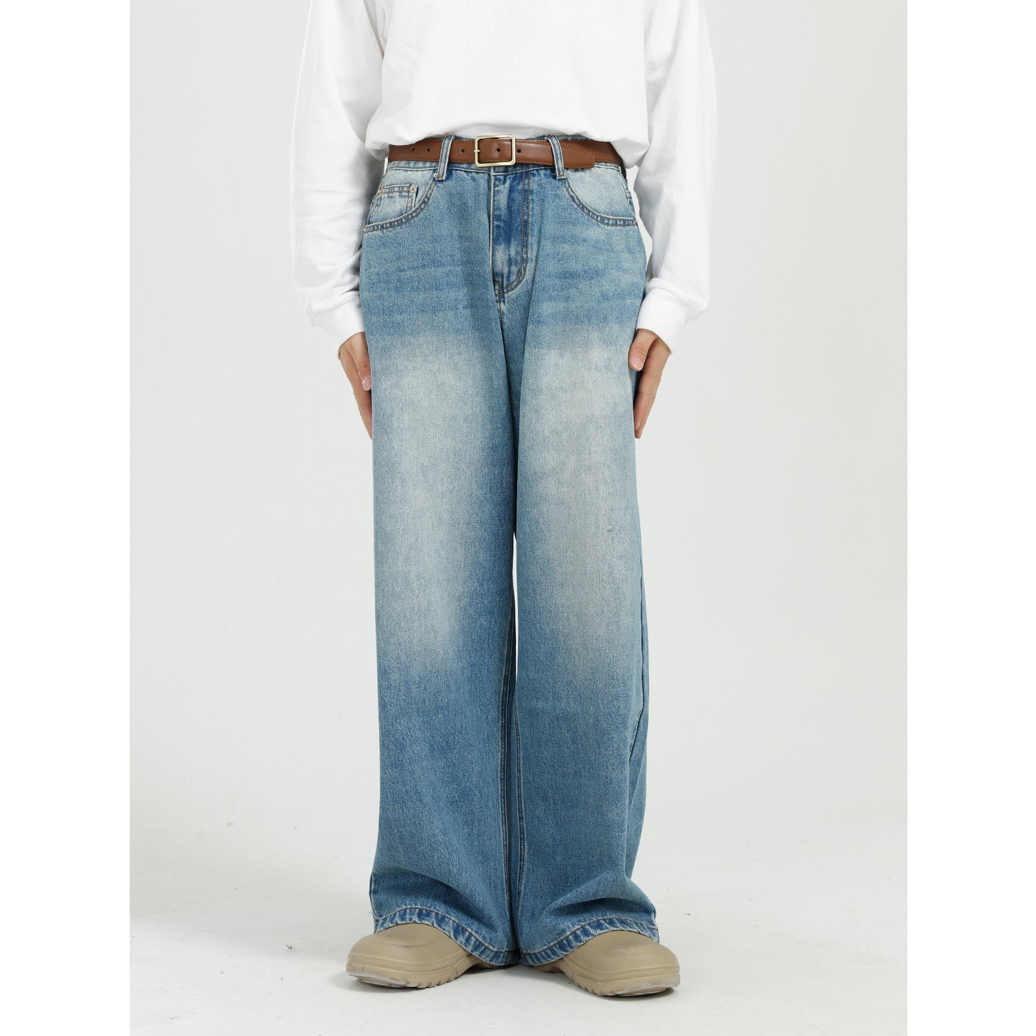 New Loose And Versatile Blue Straight Wide Leg Jeans For Men