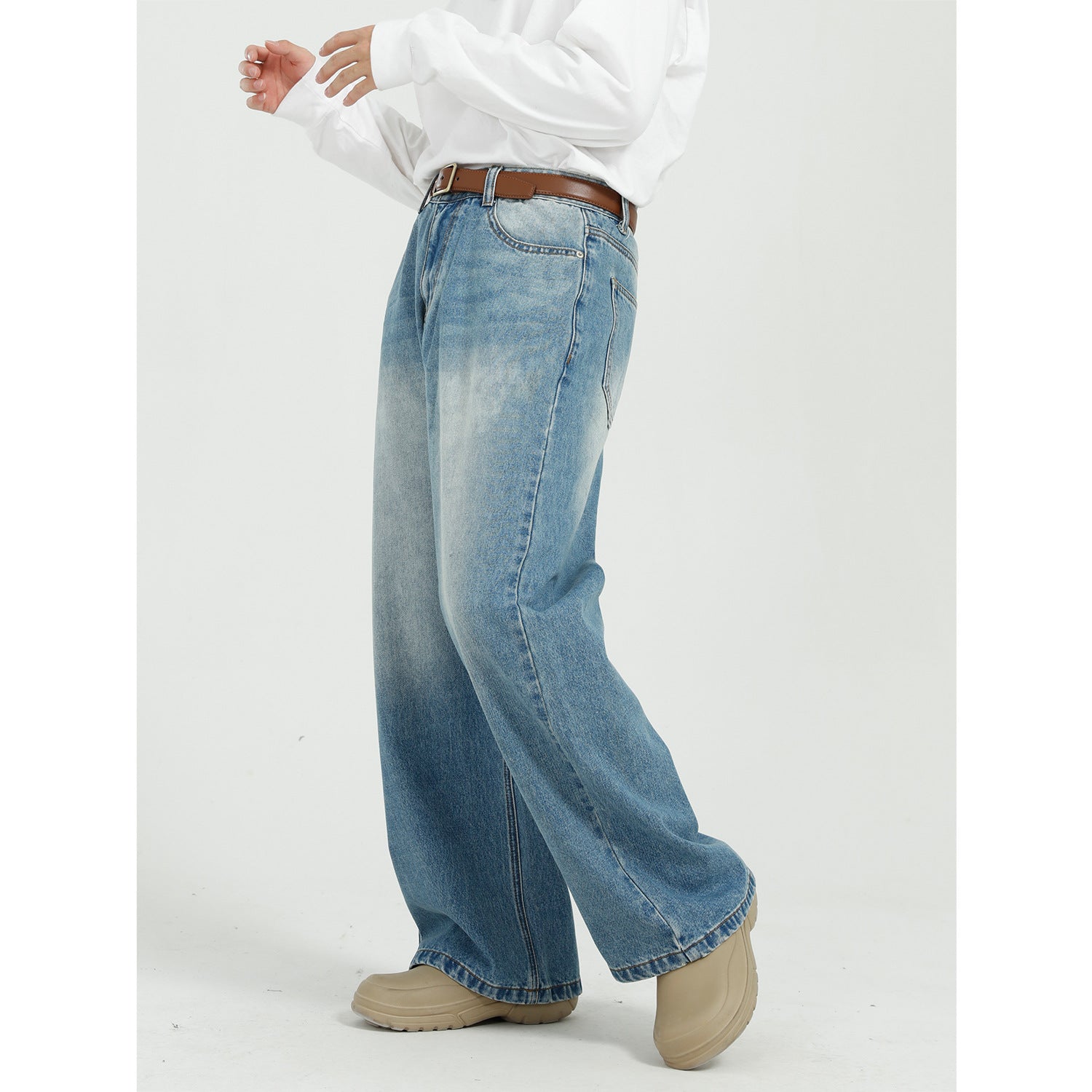 New Loose And Versatile Blue Straight Wide Leg Jeans For Men