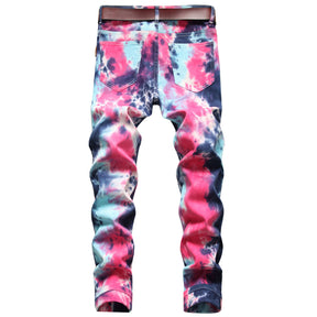 Men's High Street Fashionable Tie Dye Stretch Straight Jeans