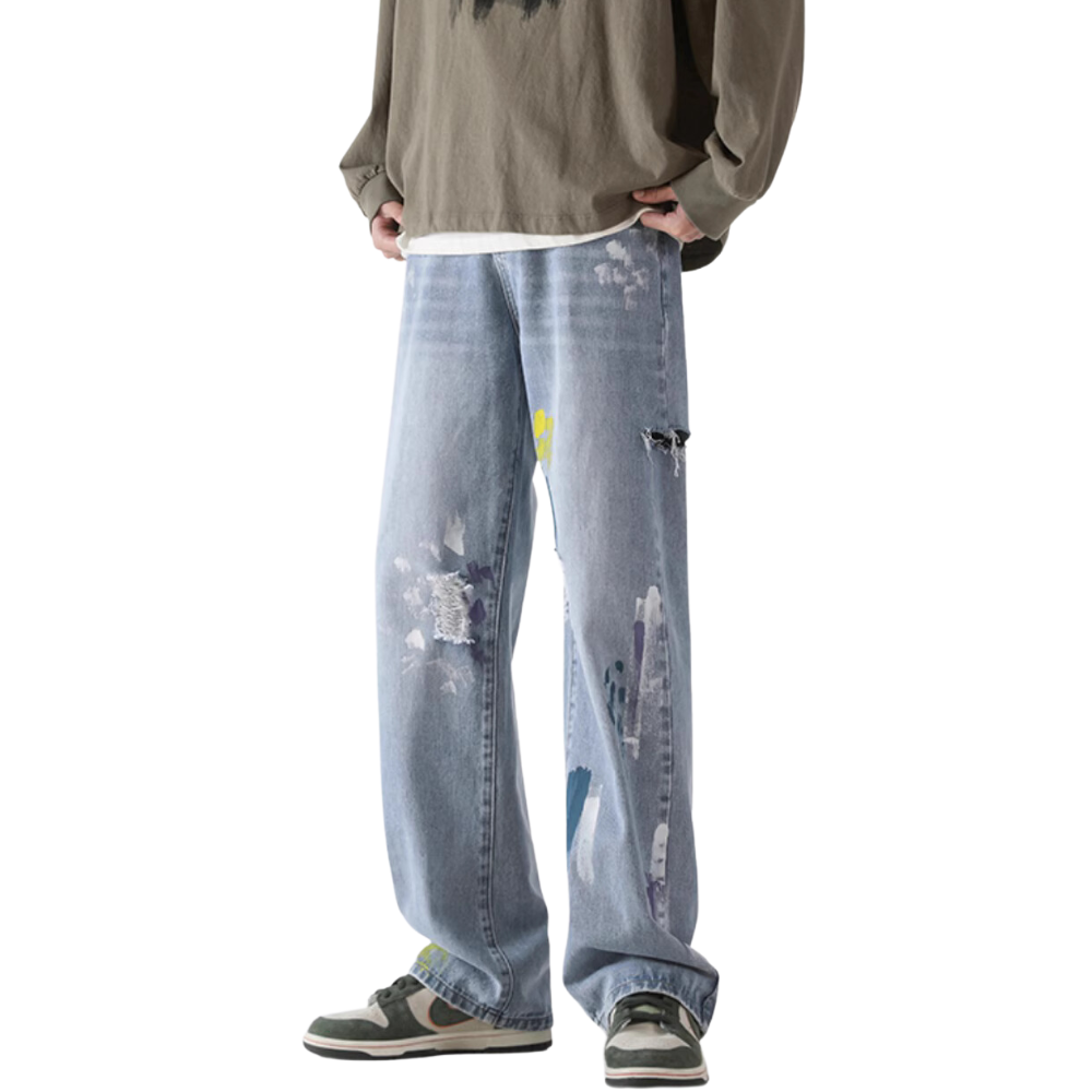 High Street Graffiti Ripped Denim Jeans