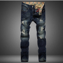 Men's Jeans Retro Washed Frayed Ripped Holes Pants