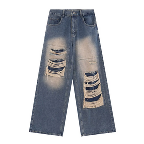 American High Street Loose Straight Patch Ripped Jeans