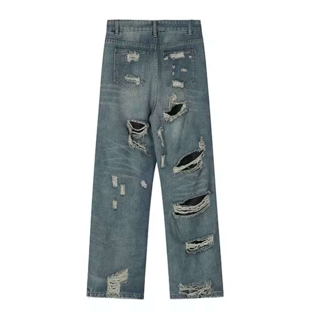 American high street holes design loose straight Jeans