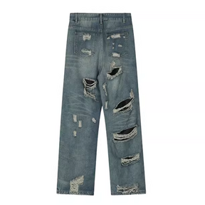 American high street holes design loose straight Jeans