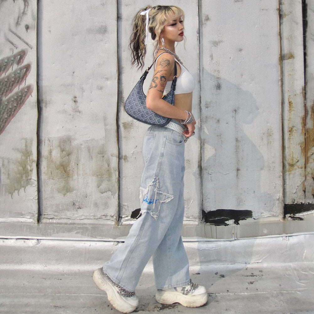 Street Star Patchwork Baggy Jeans