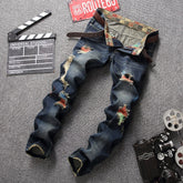 Men's Ripped and Painted Jeans Straight Pants