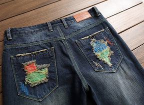 Men's Ripped and Painted Jeans Straight Pants