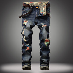 Men's Ripped and Painted Jeans Straight Pants