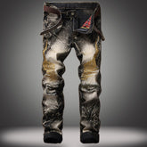 Men's Jeans Retro Trendy Wings Embroidered Trousers