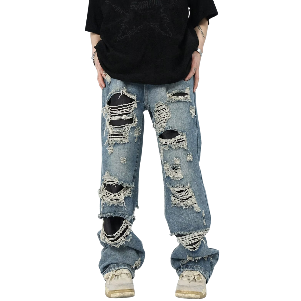 American high street holes design loose straight Jeans