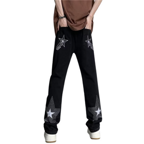 American Plain Star Embroidery Straight Jeans