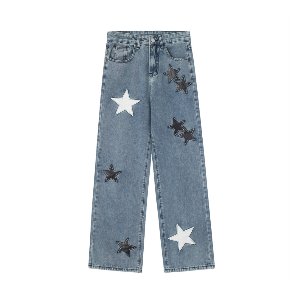 Vintage Street Star Patchwork Straight Jeans