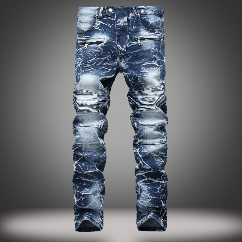 Mens Skinny Pants Distressed Slim Elastic Biker Jeans