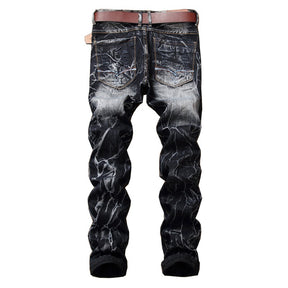 Men Retro Hole Ripped Jeans Straight Slim Fit Pants