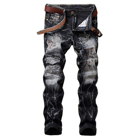 Men Retro Hole Ripped Jeans Straight Slim Fit Pants