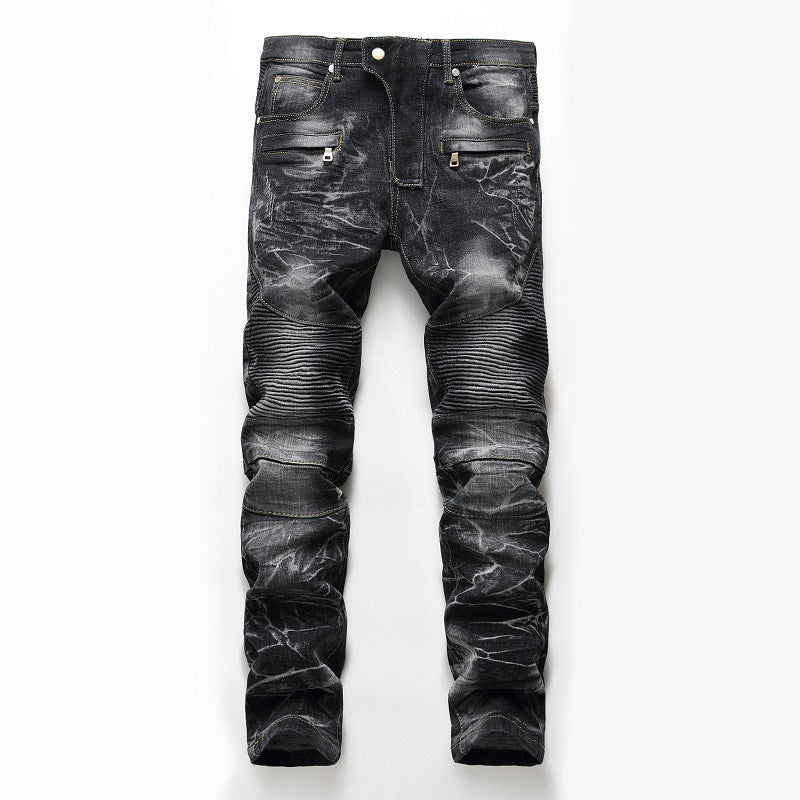 Mens Skinny Pants Distressed Slim Elastic Biker Jeans