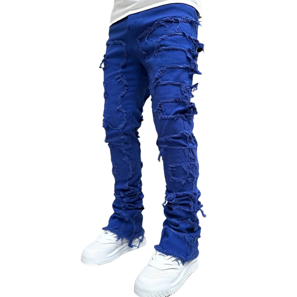 American Fashion Solid Color Patch Denim Jeans