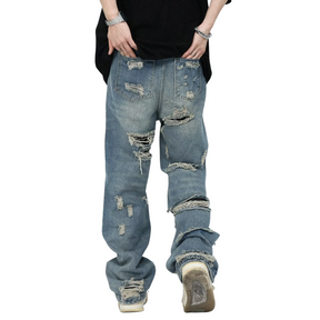 American high street holes design loose straight Jeans