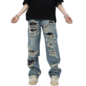 American high street holes design loose straight Jeans